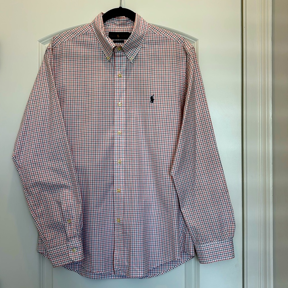 Ralph Lauren Men’s Navy/Orange Checkered Button Down Shirt